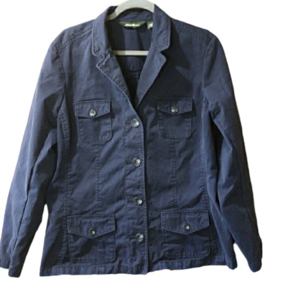Eddie Bauer Navy Blue Hong Kong Seam Denim Blazer Jacket Y2K 90s Grunge Jacket
